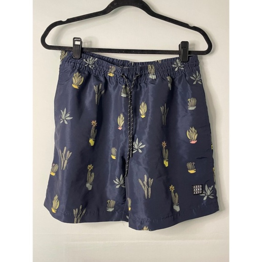 Aeropostale Men's‎ Navy Cactus Print Swim Trunks Elastic Waist Drawstring Size S